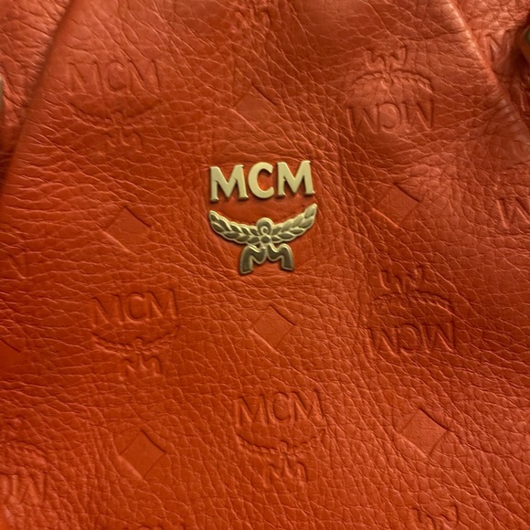 MCM Orange Monogram Embossed Leather Medium Handbag NO crossbody strap AUTH - Picture 11 of 16
